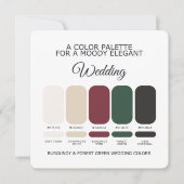 Carte de palette de couleurs de mariage vert forêt (Devant)