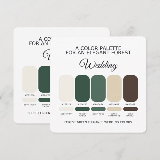 Carte de Palette de Couleurs de Mariage Vert Forêt (Devant / Derrière)