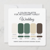 Carte de Palette de Couleurs de Mariage Vert Forêt (Devant)