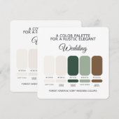 Carte de palette de couleurs de mariage vert forêt (Devant / Derrière)