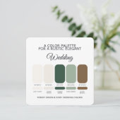 Carte de palette de couleurs de mariage vert forêt (Debout devant)