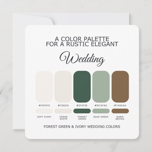 Carte de palette de couleurs de mariage vert forêt (Devant)