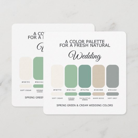 Carte de Palette de Couleurs de Mariage Vert Print (Devant / Derrière)