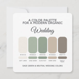 Carte de palette de couleurs de mariage Vert sauge