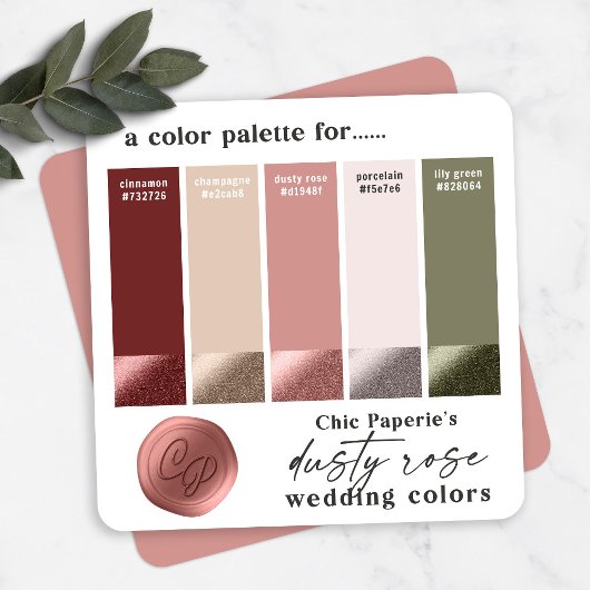 Carte de palette de couleurs de mariage vin rosé p