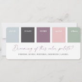 Carte de palette de couleurs de mariage violet et  (Devant)