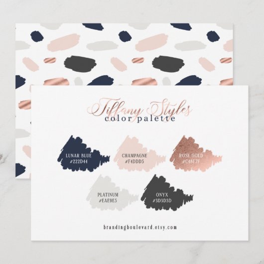 Carte de palette de couleurs Rose Gold, Bleu marin (Devant / Derrière)