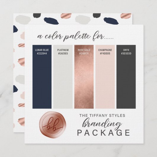 Carte de palette de couleurs Rose Gold, Bleu marin (Devant / Derrière)