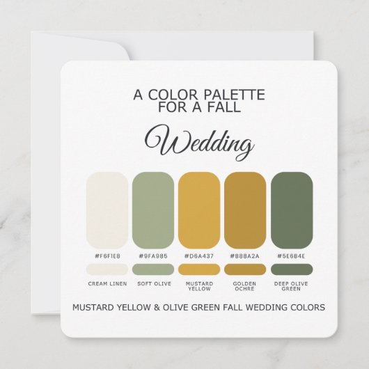 Carte de Palette de Mariage Jaune Moutarde Vert Ol (Devant)