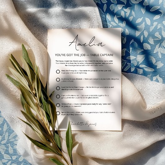 Carte de papeterie de mariage de capitaine de tabl