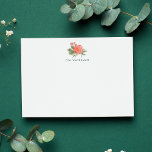 Carte de papeterie personnalisée Winter Peony<br><div class="desc">Nos cartes à plat personnalisées chic comprennent un spray de fleurs de pivoines rouges de vacances et de feuilles verts luxuriants dans l'aquarelle élégante, avec votre nom ou choix de personnalisation sous le lettrage sans-serif moderne. Les cartes retournent à un motif en diamant pointillé subtil dans le vert riche chasseur...</div>