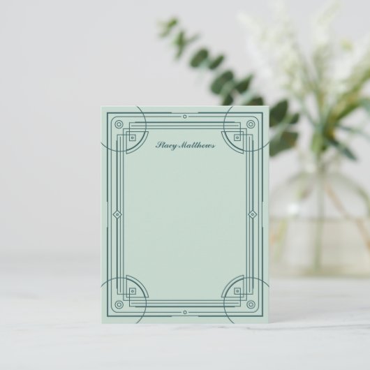 Carte de papier à lettres moderne déco - Vert (Debout devant)