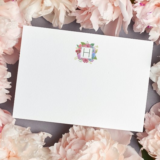 Carte de papier à lettres monogramme Bouquet fleur