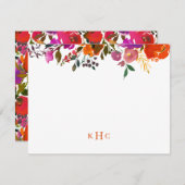 Carte de papier à lettres monogramme floral dynami (Devant / Derrière)