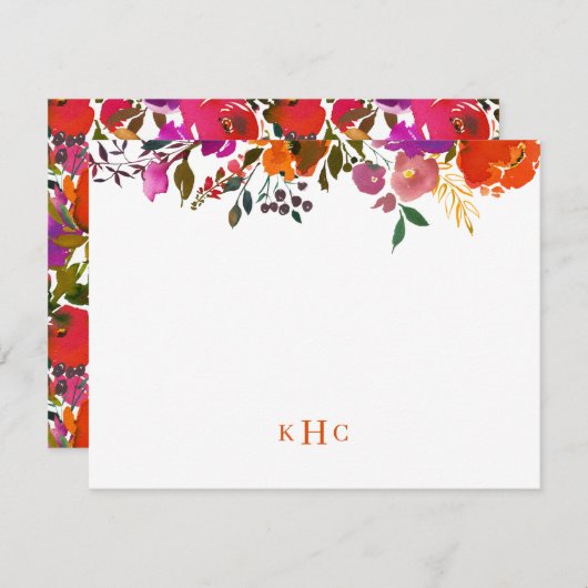 Carte de papier à lettres monogramme floral dynami (Devant / Derrière)