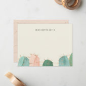 Carte de papier à lettres rose cactus tendance (Devant/Arrière en situation)