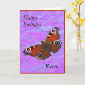 Carte de papillon de paon de joyeux anniversaire (Fleur jaune)