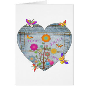 Carte de papillons Denim Pocket Heart Flowers