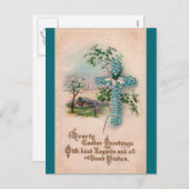 Carte de Pâques à la Croix de Fleur Bleue (Devant / Derrière)