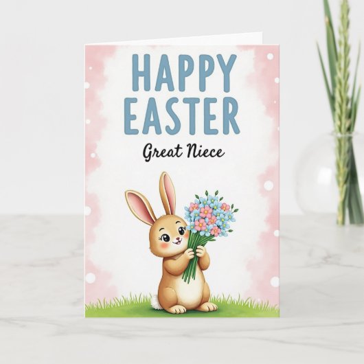 Carte de Pâques à motif de lapin et de fleurs (Devant)
