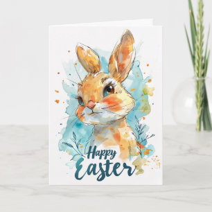 Carte de Pâques Adorable Lapin à l'aquarelle