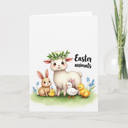 Carte de Pâques amis animaux mignons de printemps (Devant)