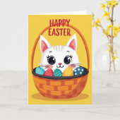 Carte de Pâques amusante au chat rayé (Fleur jaune)