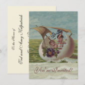 Carte de Pâques antique Enfant Œuf Voile (Devant / Derrière)