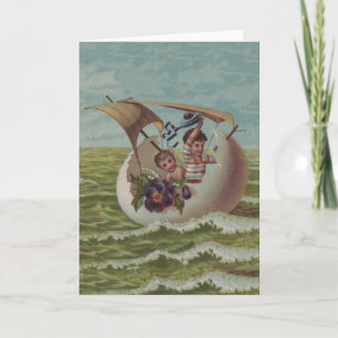 Carte de Pâques antique Œuf de Voile Enfants