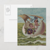Carte de Pâques Antique OEufs de voile Enfants (Devant / Derrière)