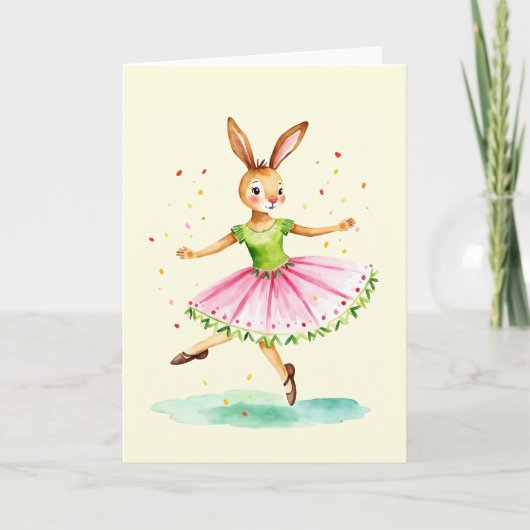 Carte de Pâques aquarelle Ballet de Lapin (Devant)