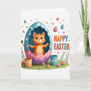 Carte de Pâques au chat et à l'oeuf