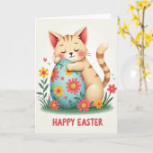 Carte de Pâques au chat rayé (Fleur jaune)