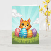 Carte de Pâques au chat roux (Fleur jaune)