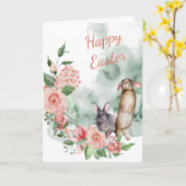 Carte de Pâques aux lapins floraux aquarelle (Fleur jaune)