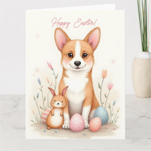Carte de Pâques avec chien de corgi dans les coule