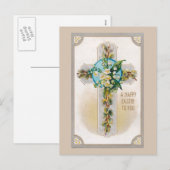 Carte de Pâques avec croix fleurie (Devant / Derrière)