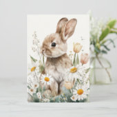 Carte de Pâques avec fleurs et lapin de Pâques (Debout devant)