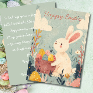 Carte de Pâques avec fleurs et lapin de Pâques