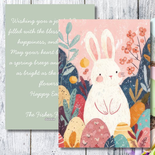 Carte de Pâques avec Fleurs et Lapin de Pâques