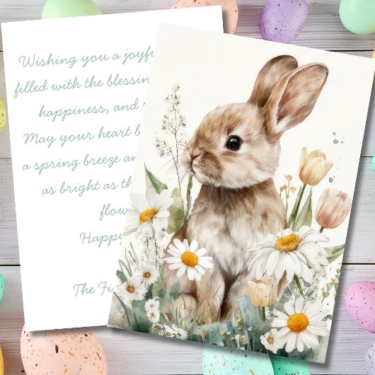 Carte de Pâques avec fleurs et lapin de Pâques