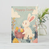 Carte de Pâques avec fleurs et lapin de Pâques (Debout devant)