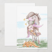Carte de Pâques avec lapin doux et cheval (Devant / Derrière)