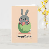 Carte de Pâques avec lapin mignon et œuf (Fleur jaune)