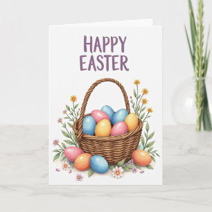 Carte de Pâques avec panier d'œufs de printemps pa