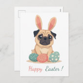 Carte de Pâques avec photo d'un carlin (Devant / Derrière)
