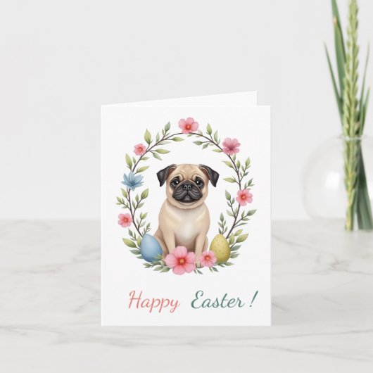Carte de Pâques avec une image d'un pug (Devant)