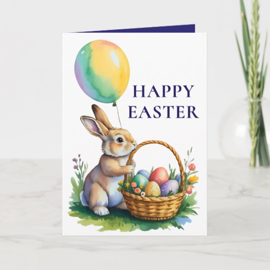 Carte de Pâques Ballon de Lapin Mignon (Devant)