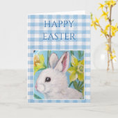 Carte de Pâques blanche lapin vierge (Fleur jaune)
