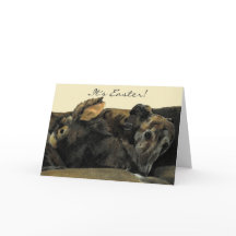 Carte de Pâques Brindle Greyhound & Bunny